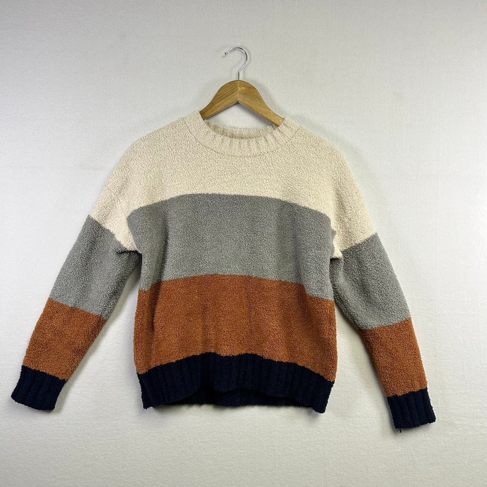 Cozy Gorpcore T x S Women Small Stone Rust Navy Colorblock Popcorn Knit Sweater